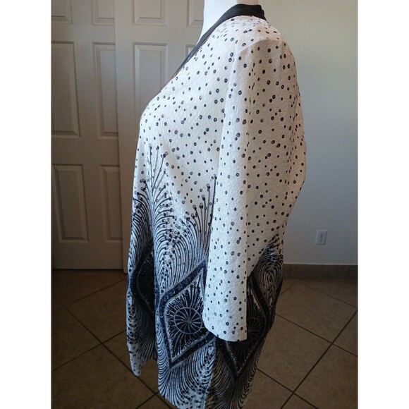 Chico’s Travelers Collection Foiled Peacock Jacket Cardigan Ivory Gray Size 3 XL - Picture 5 of 16